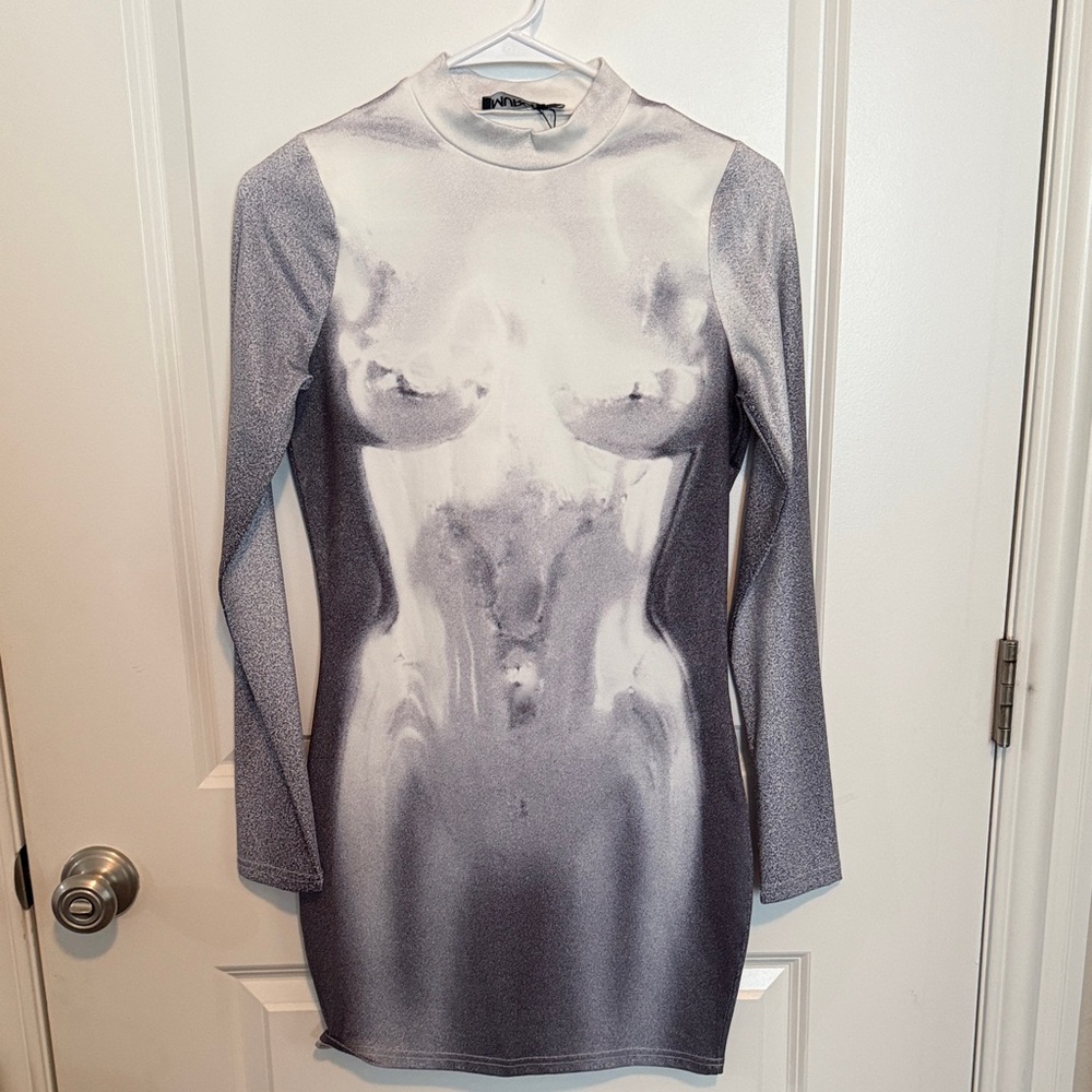 Gray and White Women's Dress
